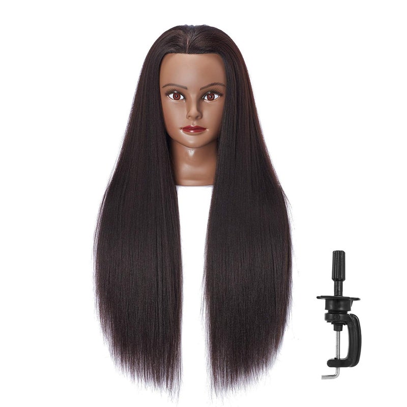 Hairlink 26-28'' Mannequin Head Yaki Synthetic Fiber Hair Styling Training Head Dolls for Cosmetology Manikin Maniquins Practice Head with Stand (6611BY0220) - Image 1